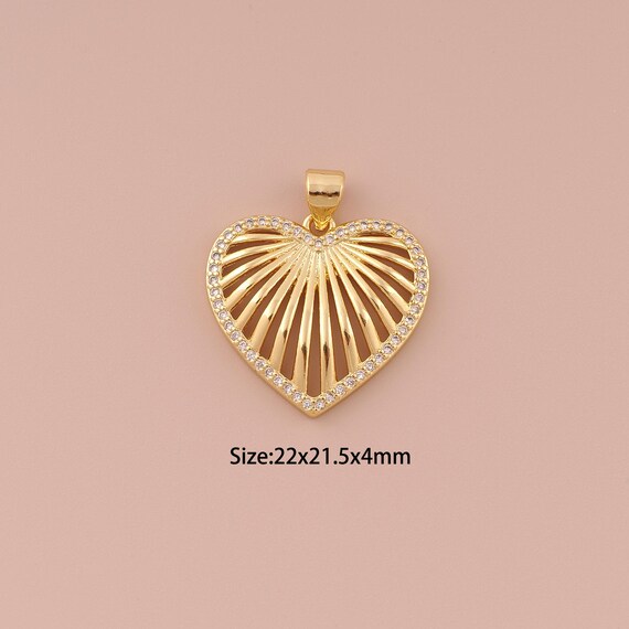 18K Gold Heart Charms,CZ Pave Minimalist Charms Pendants,Heart Charm for DIY Jewelry Making Supply