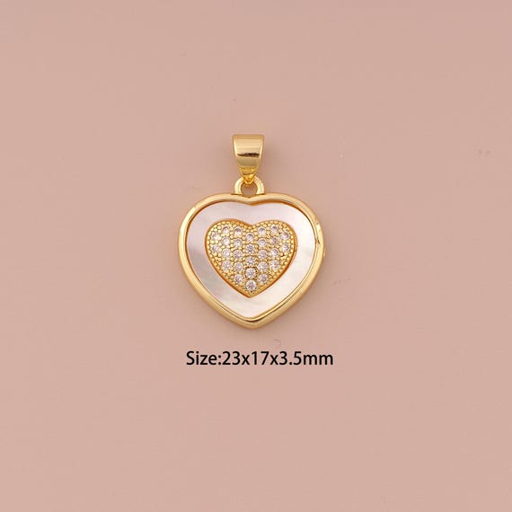 18K Gold Heart Charms,CZ Pave Minimalist Charms Pendants,Fritillary Heart Charm for DIY Jewelry Making Supply