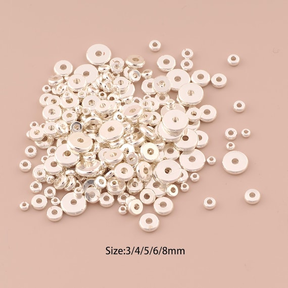 100 Pcs Silver Flat Spacer Bead,Disc Bead,Silver Round Bead for DIY Jewelry Making Supply