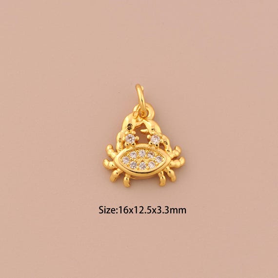 18K Gold Crab Charms,CZ Pave Crab Charms Pendants,Crab Charm for DIY Jewelry Making Supply