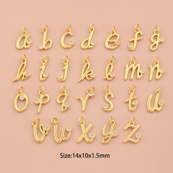 18K Gold Letter Charms,CZ Pave Initial Charms Pendants,Letter Charm for DIY Jewelry Making Supply