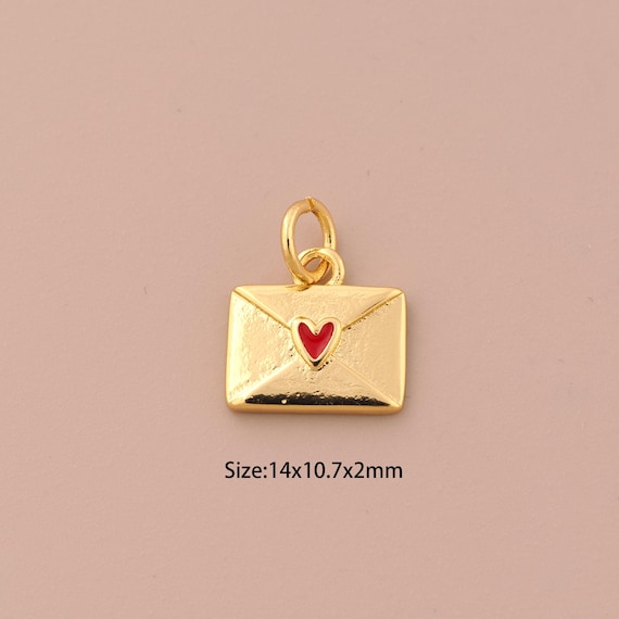18K Gold Heart Charms,Enamel Envelope Charms Pendants,Envelope Charm for DIY Jewelry Making Supply