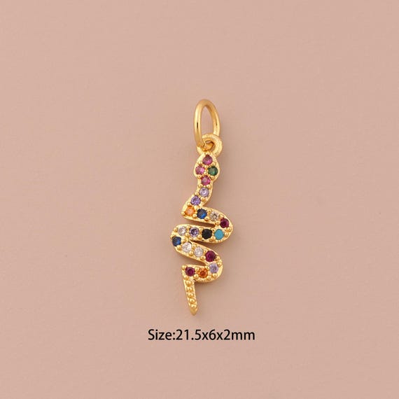 18K Gold Snake Charms,CZ Pave Minimalist Charms Pendants,Snake Charm for DIY Jewelry Making Supply