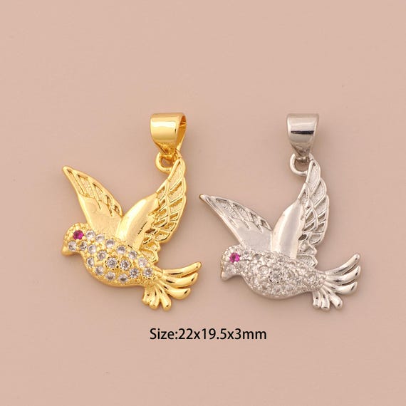 18K Gold Bird Charms,CZ Pave Bird Charms Pendants,Animal Charm for DIY Jewelry Making Supply