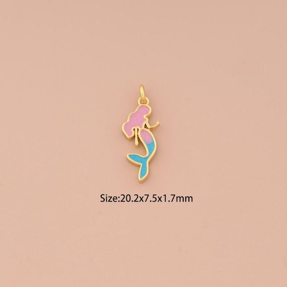 18K Gold Mermaid Charms,Enamel Fantasy Creature Charms Pendants,Mermaid Charm for DIY Jewelry Making Supply