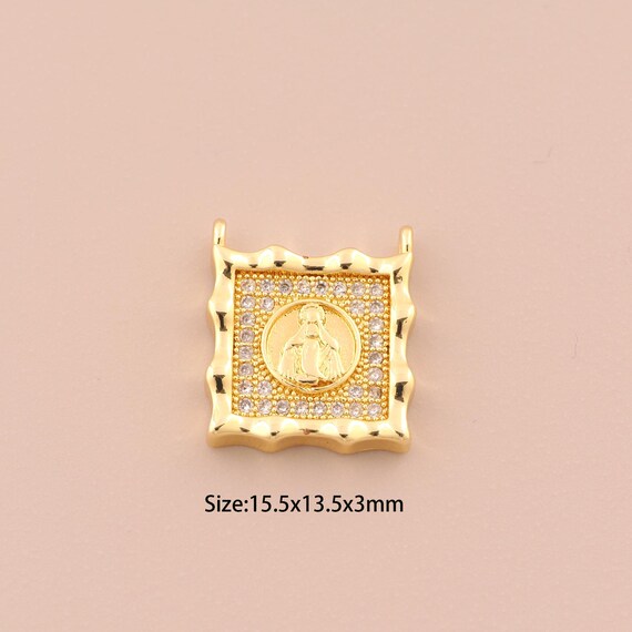 18K Gold Virgin Mary Charms,CZ Pave Religion Charms Pendants,Catholic Charm for DIY Jewelry Making Supply