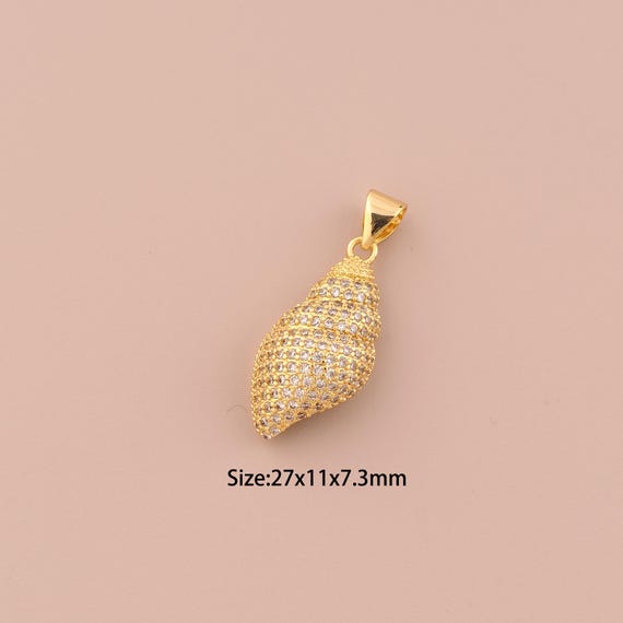 18K Gold Conch Charms,CZ Pave Conch Charms Pendants,Conch Charm for DIY Jewelry Making Supply