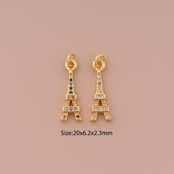 18K Gold Eiffel Tower Charms,CZ Pave Minimalist Charms Pendants,Eiffel Tower Charm for DIY Jewelry Making Supply