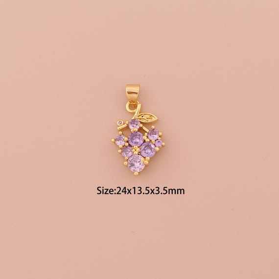 18K Gold Grape Charms,CZ Pave Minimalist Charms Pendants,Grape Charm for DIY Jewelry Making Supply