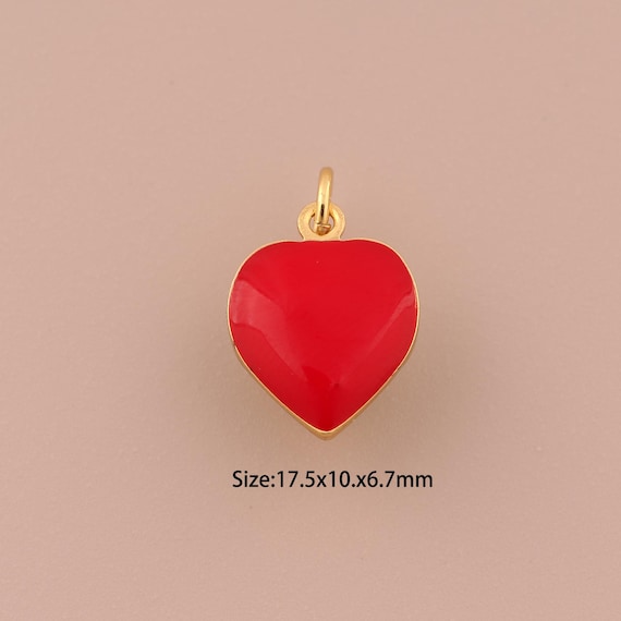 18K Gold Heart Pendant,Enamel Heart Charm,Heart Charm, DIY Jewelry Supplies