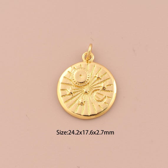 18K Gold Star Charms,Round Charms Pendants,Moon Charm for DIY Jewelry Making Supply