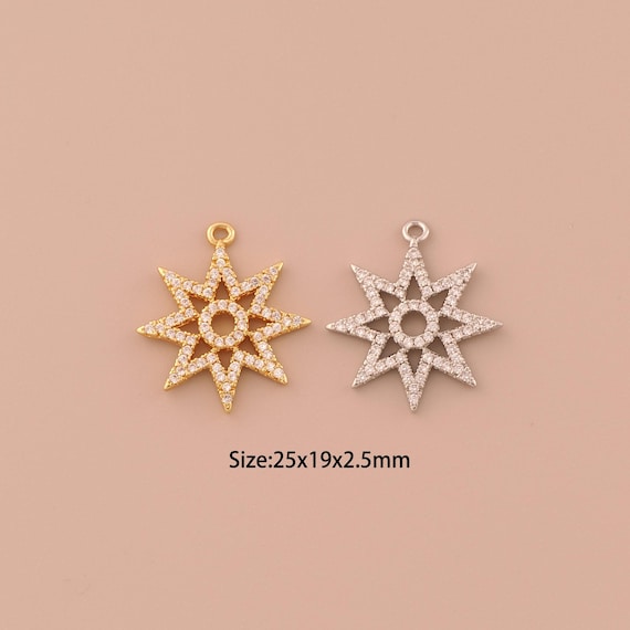 18K Gold Flower Charms,CZ Pave Minimalist Charms Pendants,Flower Charm for DIY Jewelry Making Supply