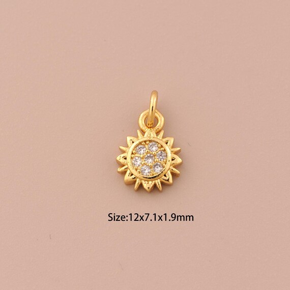 18K Gold Sunflower Charms,CZ Pave Plant Charms Pendants,Sunflower Charm for DIY Jewelry Making Supply