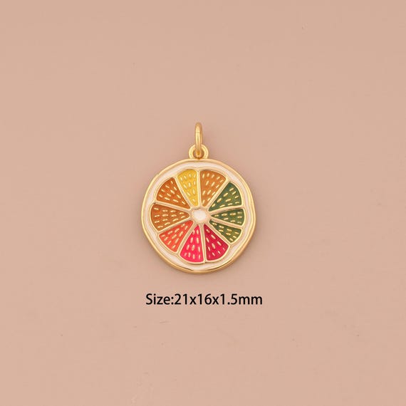 18K Gold Lemon Charms,Enamel Fruit Charms Pendants,Lemon Charm for DIY Jewelry Making Supply