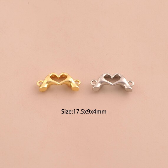 18K Gold Hand Heart Connector,Heart Connector Charms,Gesture Connector for DIY Jewelry Making Supply