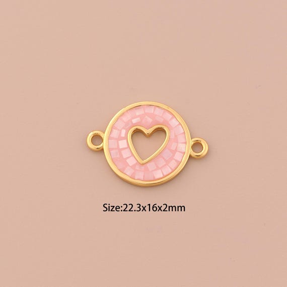18K Gold Heart Connector,Round Connector Charms,Heart Connector for DIY Jewelry Making Supply