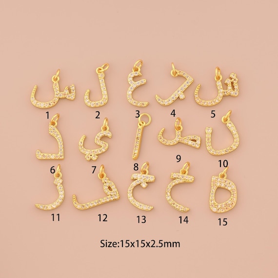 18K Gold Arabic Writing Charms,CZ Pave Arabic Letters Charms Pendants,Arabic Numeral Charm for DIY Jewelry Making Supply