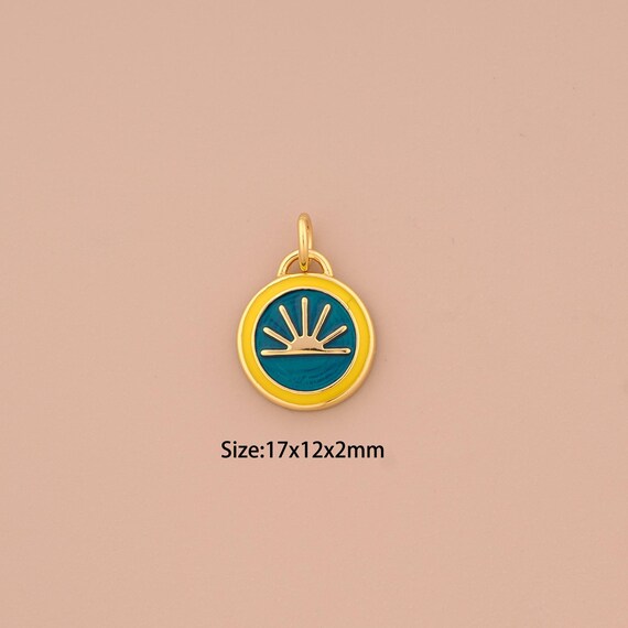 18K Gold Sunrise Charms,Enamel Sunset Charms Pendants,Sun Charm for DIY Jewelry Making Supply
