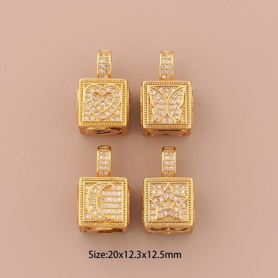 18K Gold Moon Charms,CZ Pave Butterfly Charms Pendants,Heart Charm for DIY Jewelry Making Supply