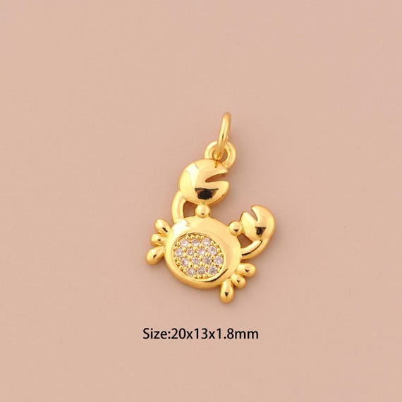 18K Gold Crab Charms,CZ Pave Oval Charms Pendants,Crab Charm for DIY Jewelry Making Supply
