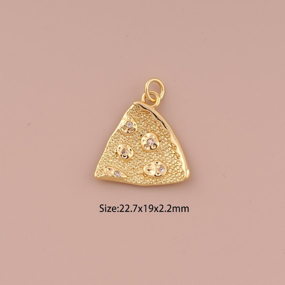 18K Gold Pizza Charms,CZ Pave Minimalist Charms Pendants,Pizza Charm for DIY Jewelry Making Supply