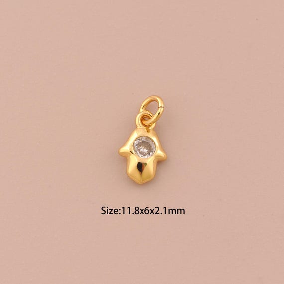 5 Pcs 18K Gold Hamsa Charms,CZ Pave Fatima Charms Pendants,Hamsa Charm for DIY Jewelry Making Supply