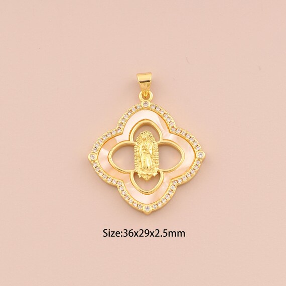 18K Gold Virgin Mary Charms,CZ Pave Religion Charms Pendants,Catholic Charm for DIY Jewelry Making Supply