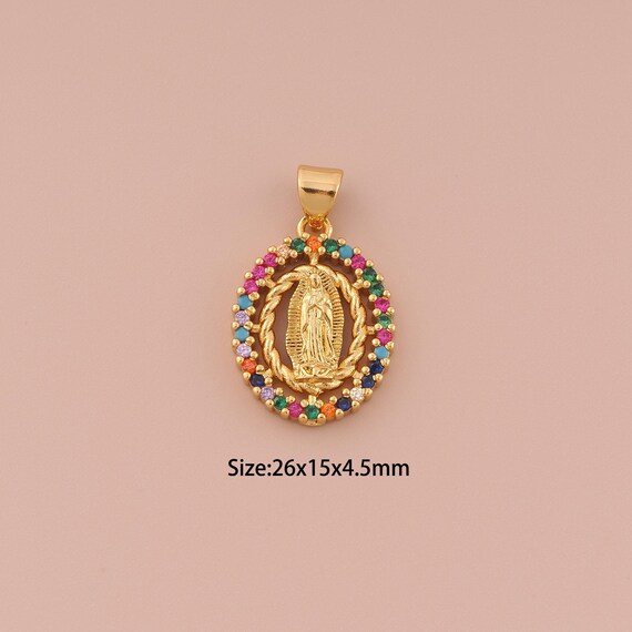 18K Gold Virgin Mary Charms,CZ Pave Minimalist Charms Pendants,Catholic Charm for DIY Jewelry Making Supply