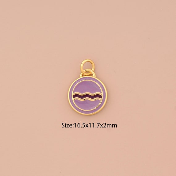 18K Gold Aquarius Charms,Enamel Horoscope Charms Pendants,Zodiac Sign Charm for DIY Jewelry Making Supply