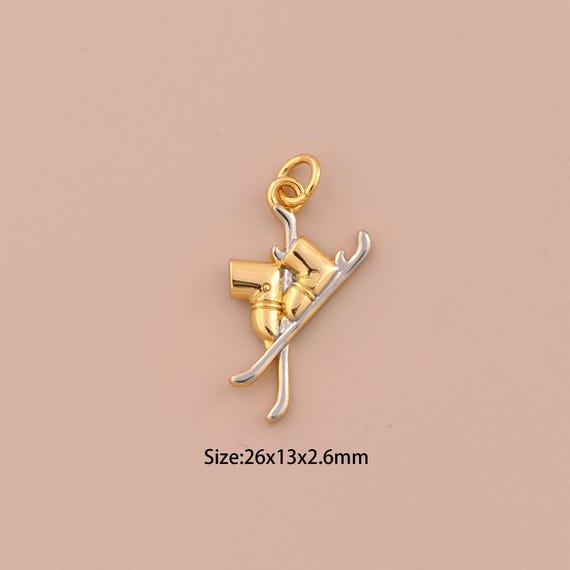 18K Gold Ski Shoe Charms,Ski Shoe Charms Pendants,Ski Shoe Charm for DIY Jewelry Making Supply