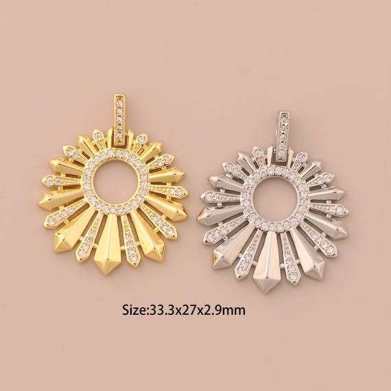 18K Gold Crystal Flower Charms,CZ Pave Crystal Flower Charms Pendants,Crystal Flower Charm for DIY Jewelry Making Supply