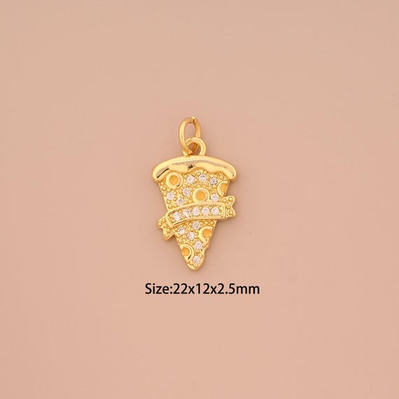 18K Gold Pizza Charms,CZ Pave Gourmet Charms Pendants,Pizza Charm for DIY Jewelry Making Supply