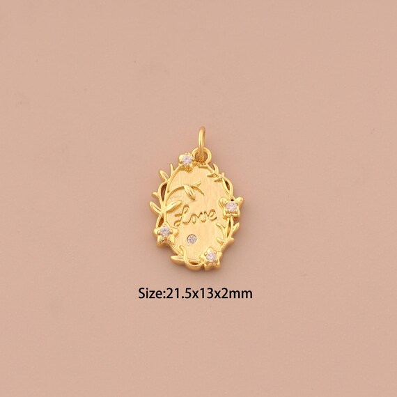 18K Gold Love Charms,CZ Pave Flower Charms Pendants,Oval Charm for DIY Jewelry Making Supply