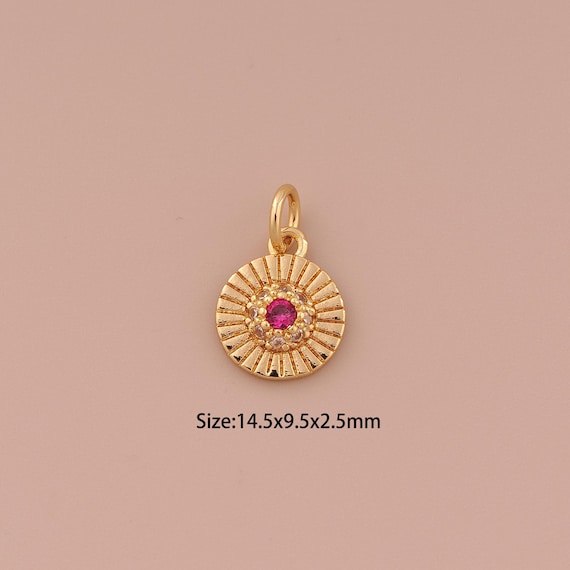 18K Gold Round Charms,CZ Pave Minimalist Charms Pendants,Round Charm for DIY Jewelry Making Supply