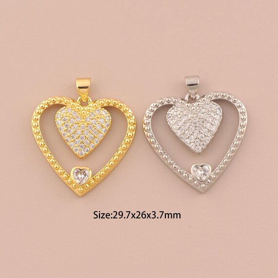 18K Gold Heart Charms,CZ Pave Heart Charms Pendants,Heart Charm for DIY Jewelry Making Supply