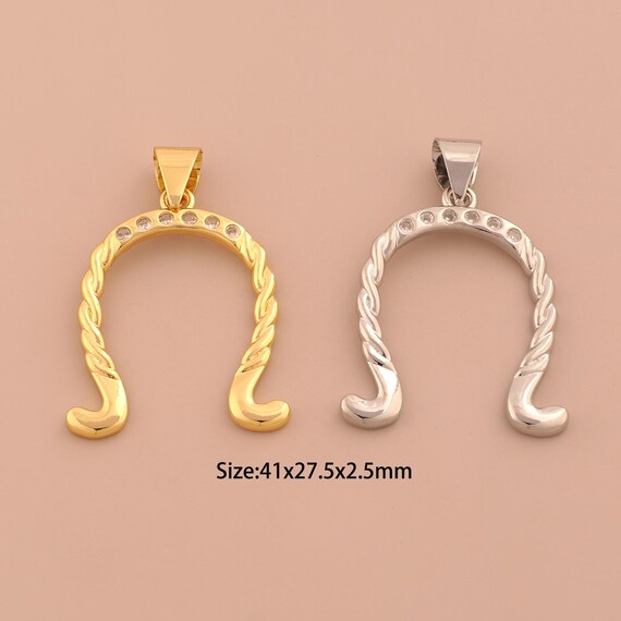 18K Gold U-Shape Charms,CZ Pave Fashion Charms Pendants,U-Shape Charm for DIY Jewelry Making Supply