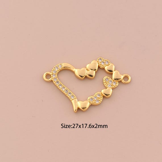 18K Gold Heart Connector,CZ Pave Minimalist Connector Charms,Heart Connector for DIY Jewelry Making Supply