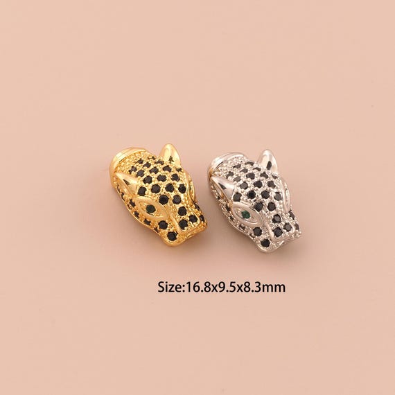 18K Gold Leopard Spacer Bead,CZ Pave Minimalist Bead,Leopard Bead for DIY Jewelry Making Supply