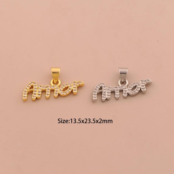 18K Gold Amor Charms,CZ Pave Letter Charms Pendants,Amor Charm for DIY Jewelry Making Supply