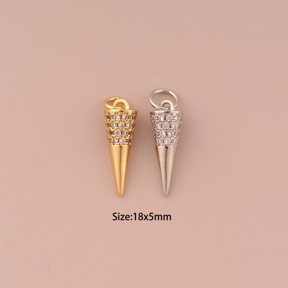 18K Gold Cone Charms,CZ Pave Minimalist Charms Pendants,Cone Charm for DIY Jewelry Making Supply