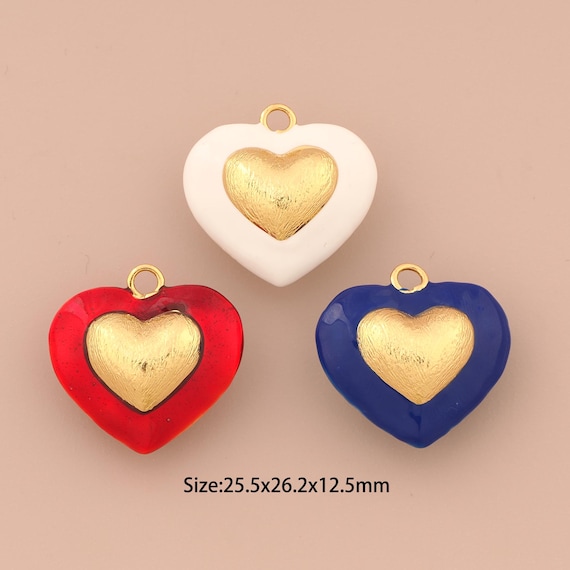 18K Gold Heart Charms,Enamel Love Charms Pendants,Heart Charm for DIY Jewelry Making Supply