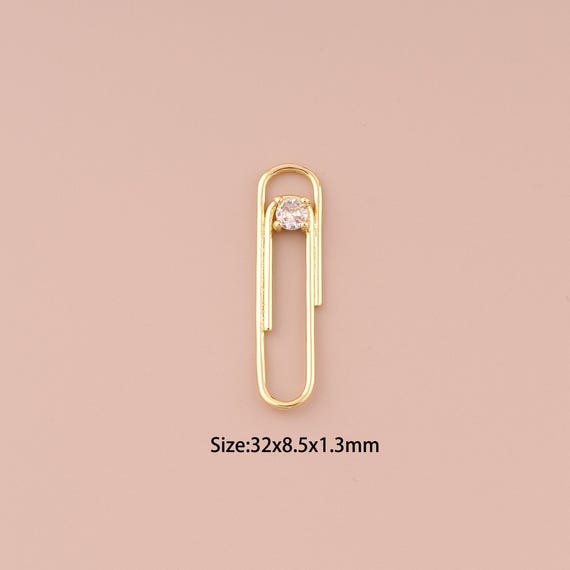 5 pcs 18K Gold Paper Clip Charms,CZ Pave Minimalist Charms Pendants,Paper Clip Charm for DIY Jewelry Making Supply