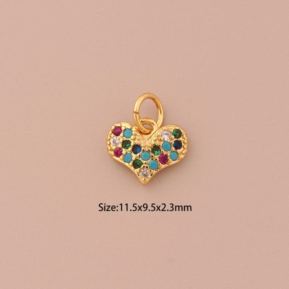 18K Gold Mini Heart Charms,CZ Pave Minimalist Charms Pendants,Heart Charm for DIY Jewelry Making Supply
