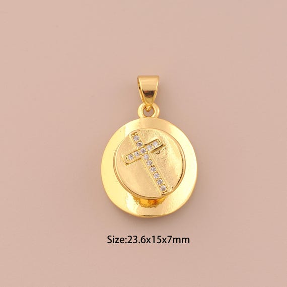 18K Gold Cross Charms,CZ Pave Rotatable Charms Pendants,Christian Charm for DIY Jewelry Making Supply