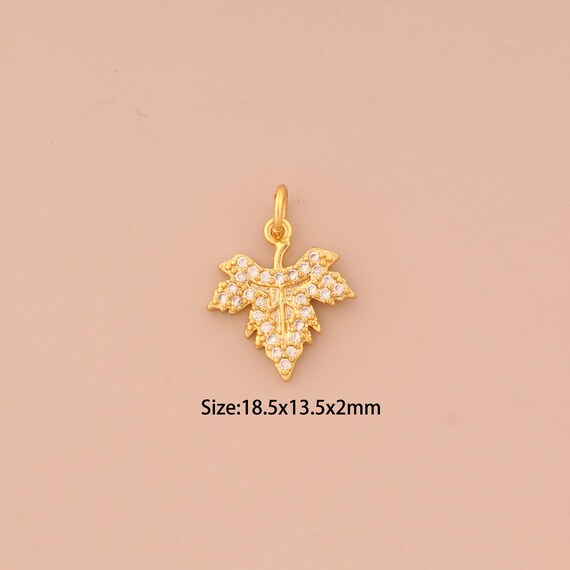 18K Gold Maple Leaf Charms,CZ Pave Maple Leaf Charms Pendants,Maple Leaf Charm for DIY Jewelry Making Supply