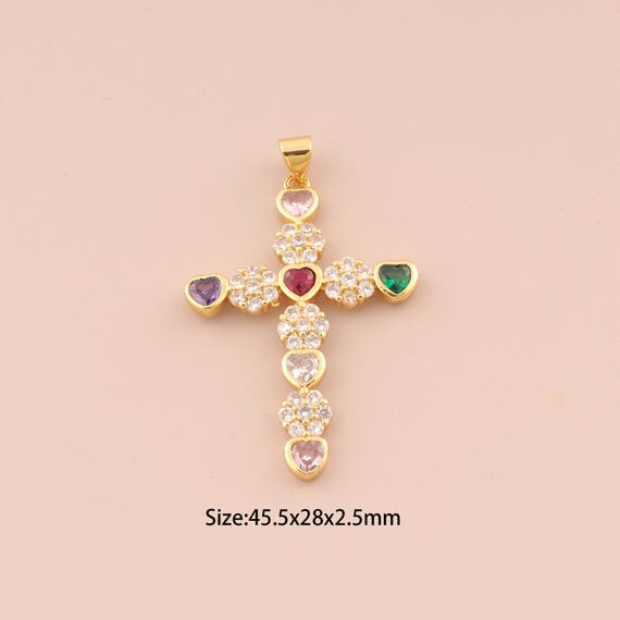 18K Gold Cross Charms,CZ Pave Religion Charms Pendants,Heart Charm for DIY Jewelry Making Supply