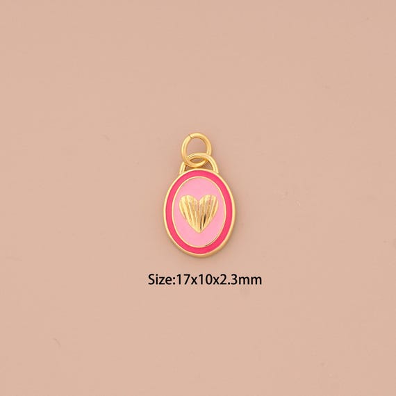 18K Gold Heart Charms,Enamel Oval Charms Pendants,Heart Charm for DIY Jewelry Making Supply