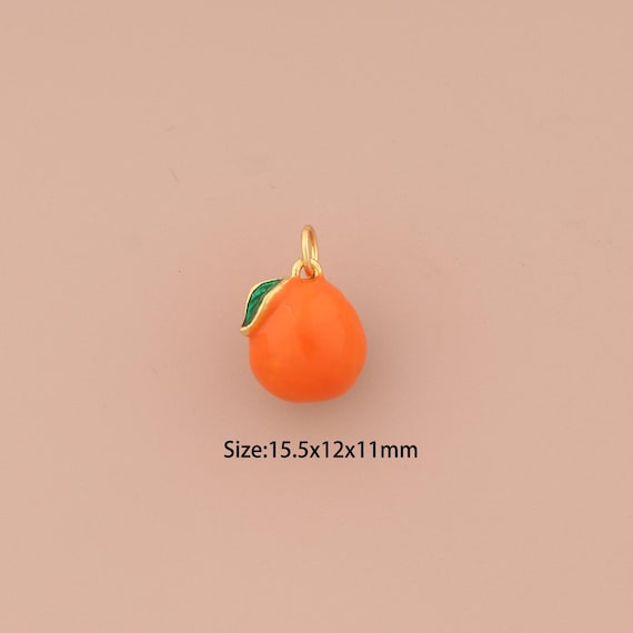 18K Gold Orange Charms,Enamel Fruit Charms Pendants,Orange Charm for DIY Jewelry Making Supply