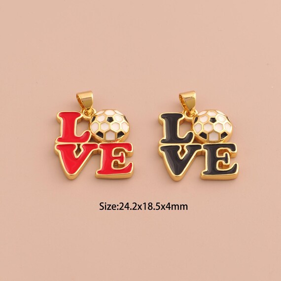 18K Gold LOVE Football Charms,Football Charms Pendants,Enamel Sports Charm for DIY Jewelry Making Supply