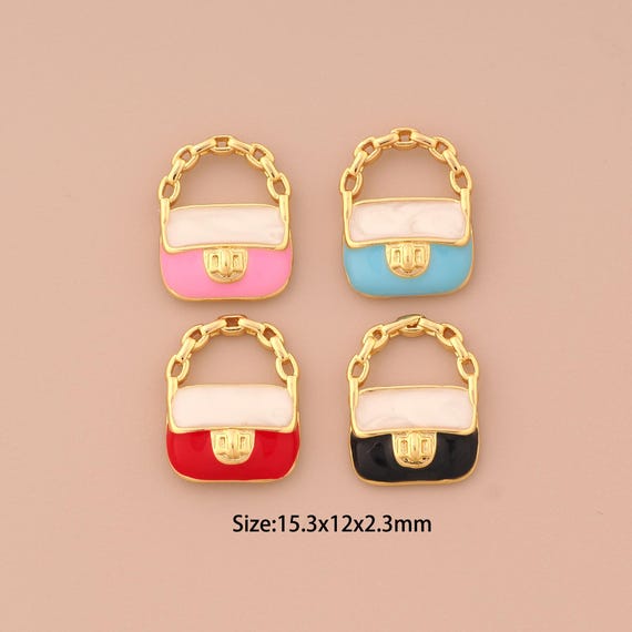 18K Gold Handbag Charms,Enamel Handbag Charms Pendants,Handbag Charm for DIY Jewelry Making Supply